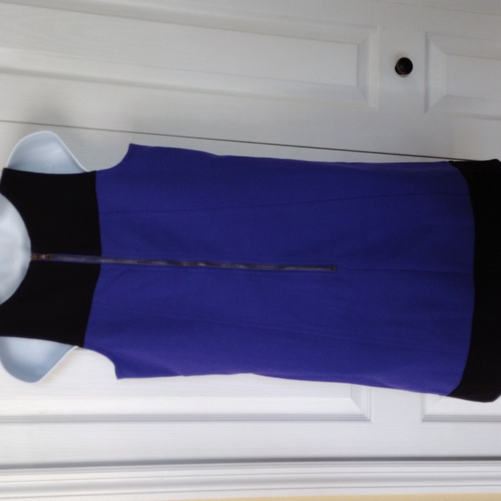 LOFT Dress Size 8 Black Blue/Purple Color Block, Midi. - Picture 4 of 12